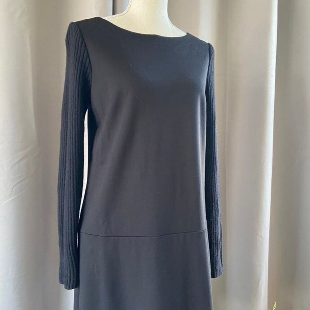 LOFT Black Drop Waist Knit Sleeve Dress